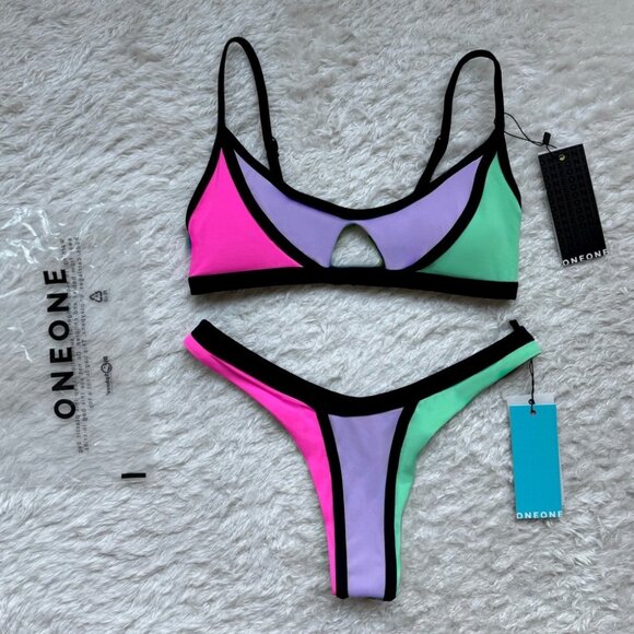 NWT OneOne Swimwear Bikini Set 2024 New Tokyo Mika Misha Swimsuit Neon - Picture 1 of 15